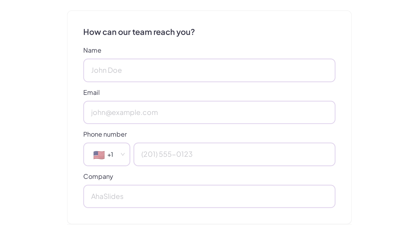 Contact information block in an AhaSlides survey